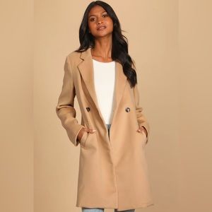Harriet Long Double-Breasted Tan Coat